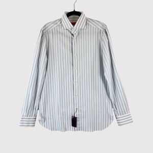ISAIA Napoli Mens Dress Shirt Blue Striped Button Up Long Sleeve 39 US 15.5